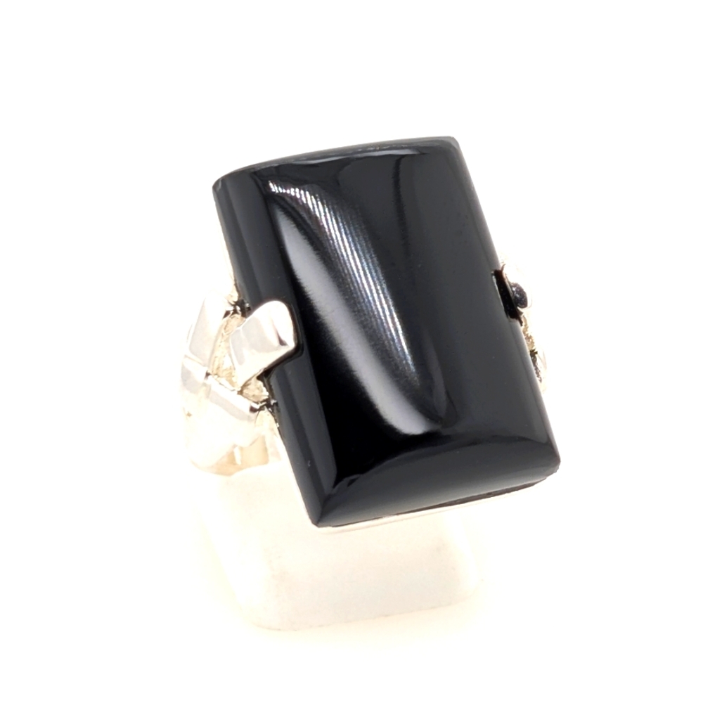Sterling Silver Cocktail Ring W/ Rectangular Onyx… - image 2